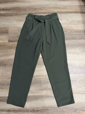 H&M Olive Paperbag Waist Tie-Belt Trousers